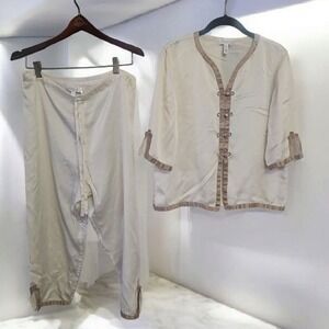 Cocoon by Randi Kristensen Pure Silk Pajama Set Lounge Sleepwear Frog Closure L‎